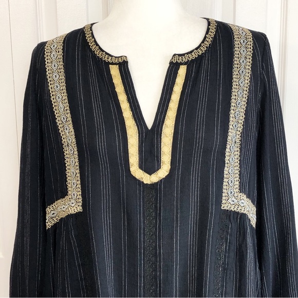 J. Jill Black Boho Embroidered Crochet Lace Stripe Popover Blouse XS - Picture 2 of 16